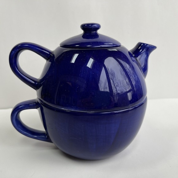 Vintage Cardinal Cobalt Blue Solo Beverage for 1 Handpainted Stack Teapot&Cup - Picture 5 of 11